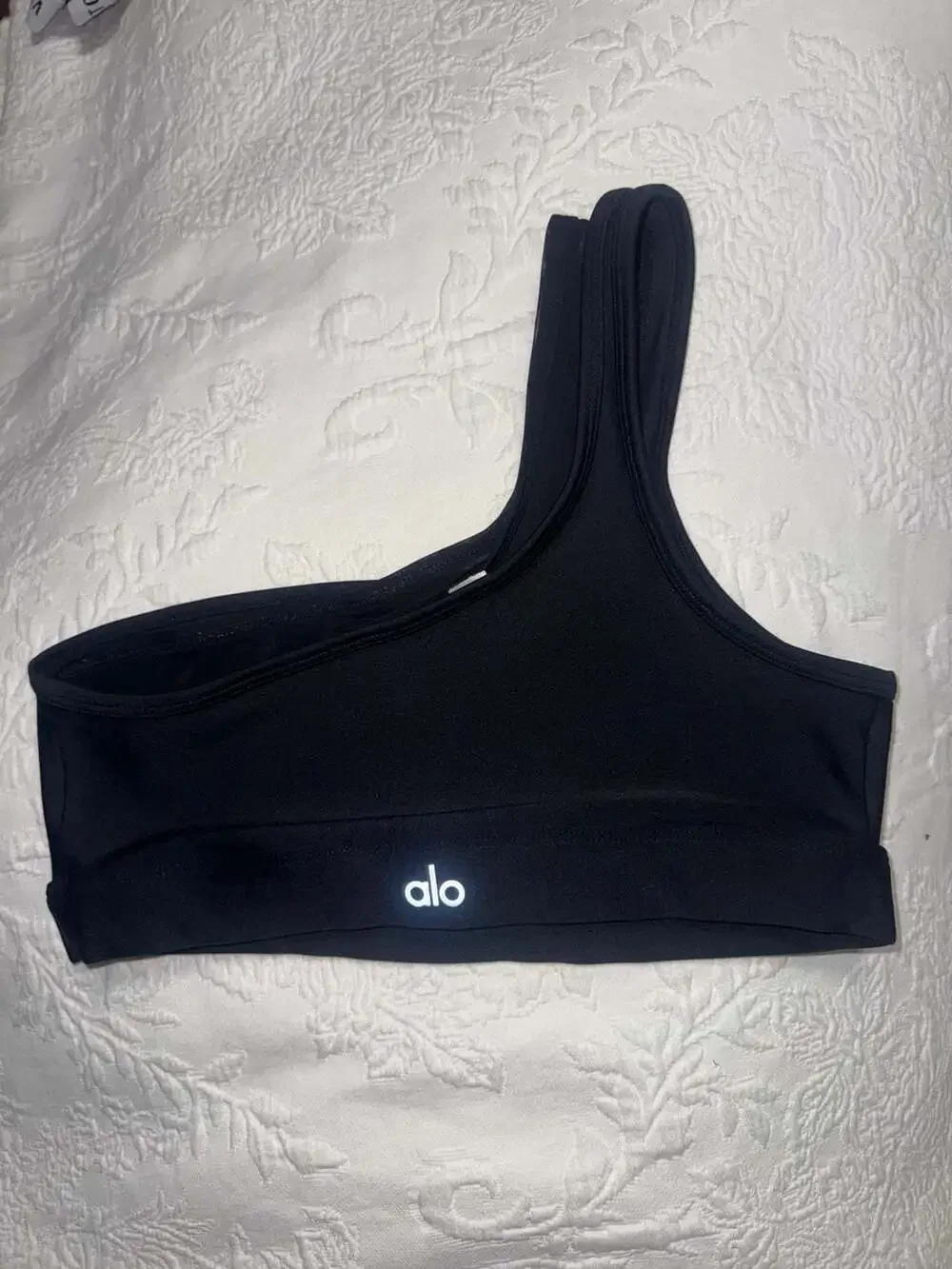 Alo Yoga Black One Shoulder Asymmetrical Sports Bra